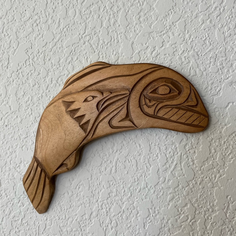 Vintage hand carved Haida art salmon and eagle